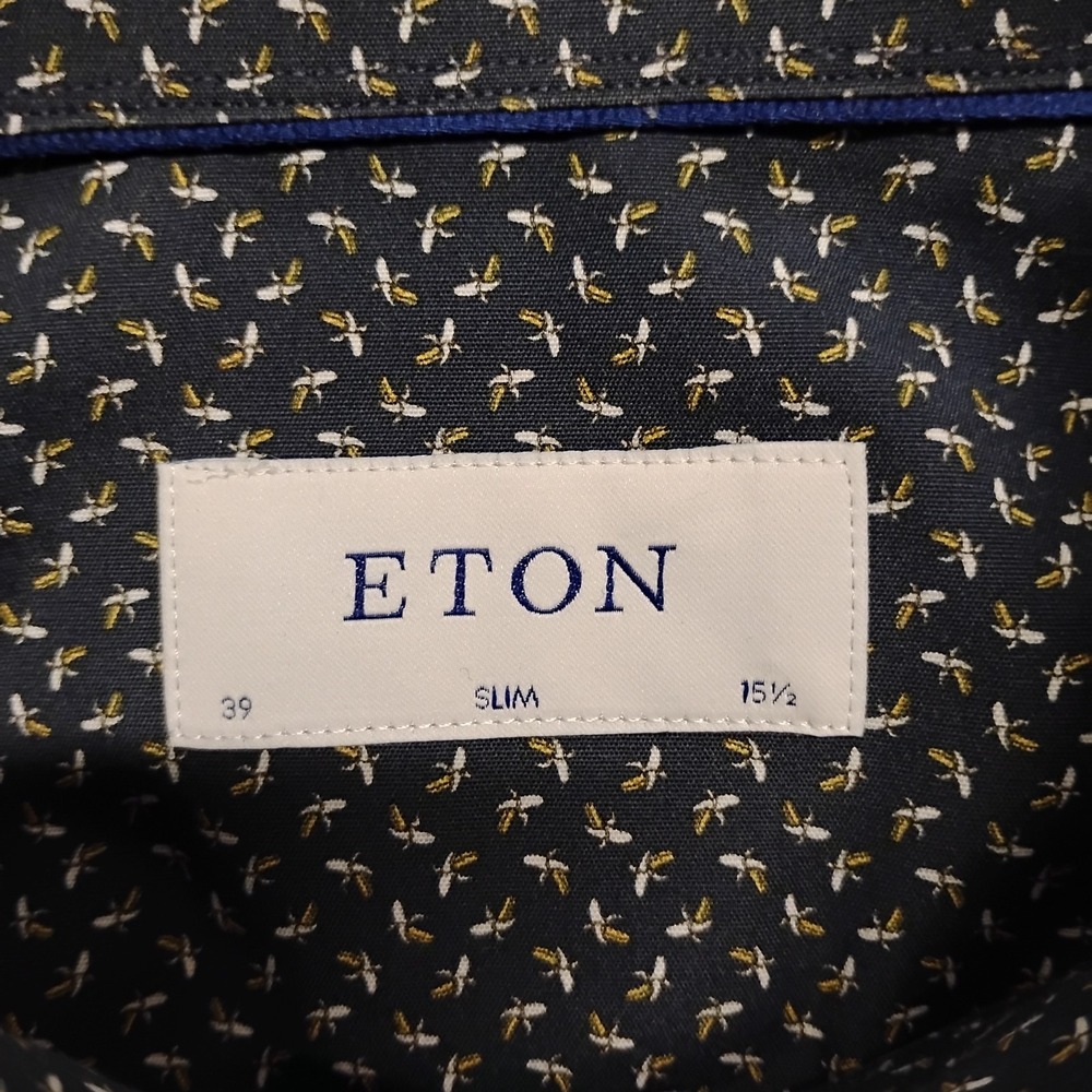 Eton Shirt Men 15.5 39 Slim Blue Dress Cotton Long Sleeve Geometric AOP Banana
